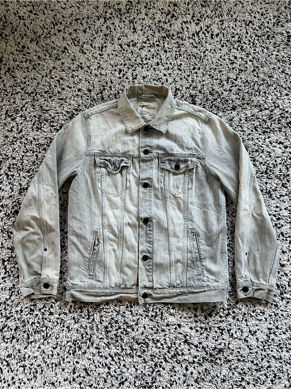 American Eagle Distressed Denim Jacket Light Grey Y2K Style Men’s Large Tall